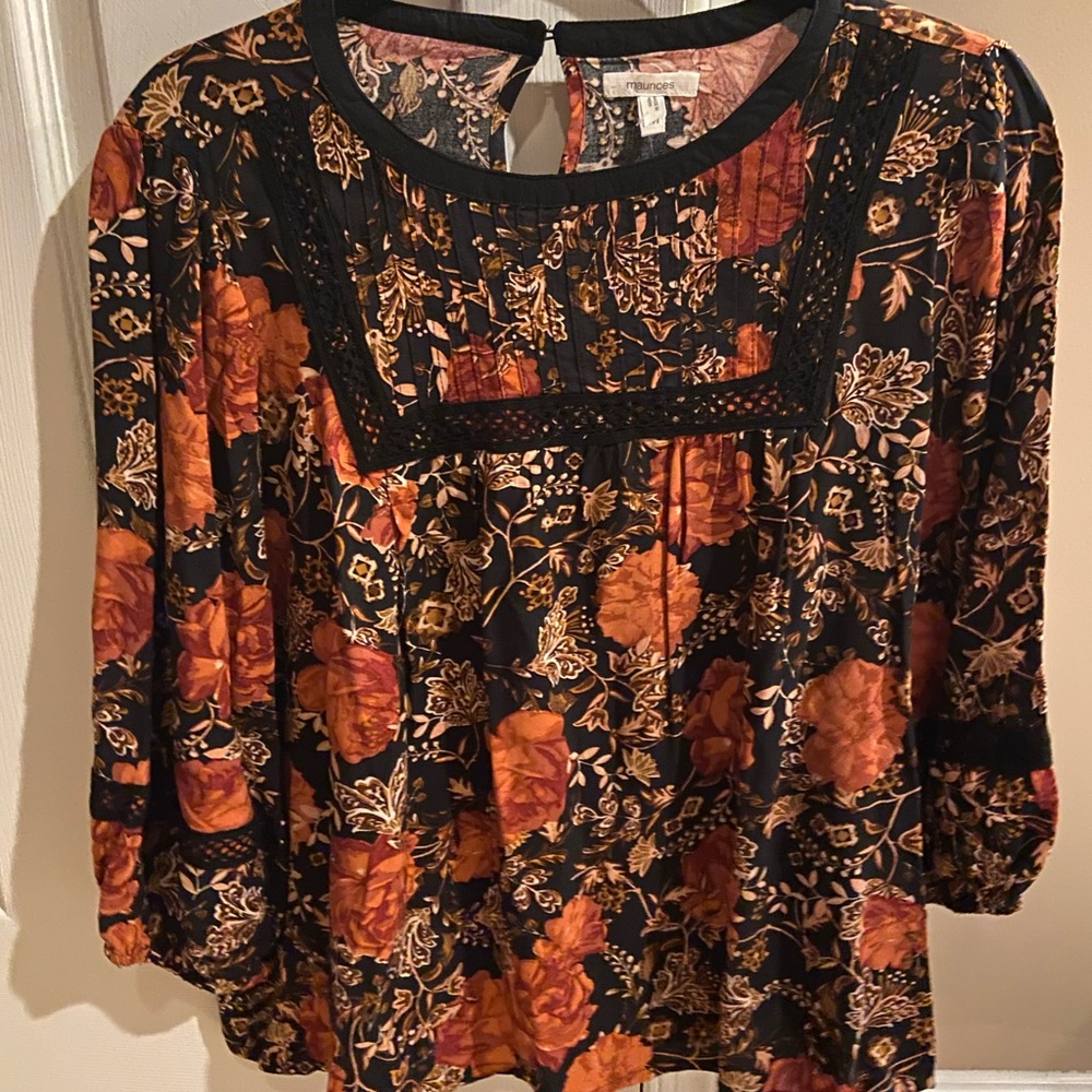 Maurices Floral Blouse with Lace Detail